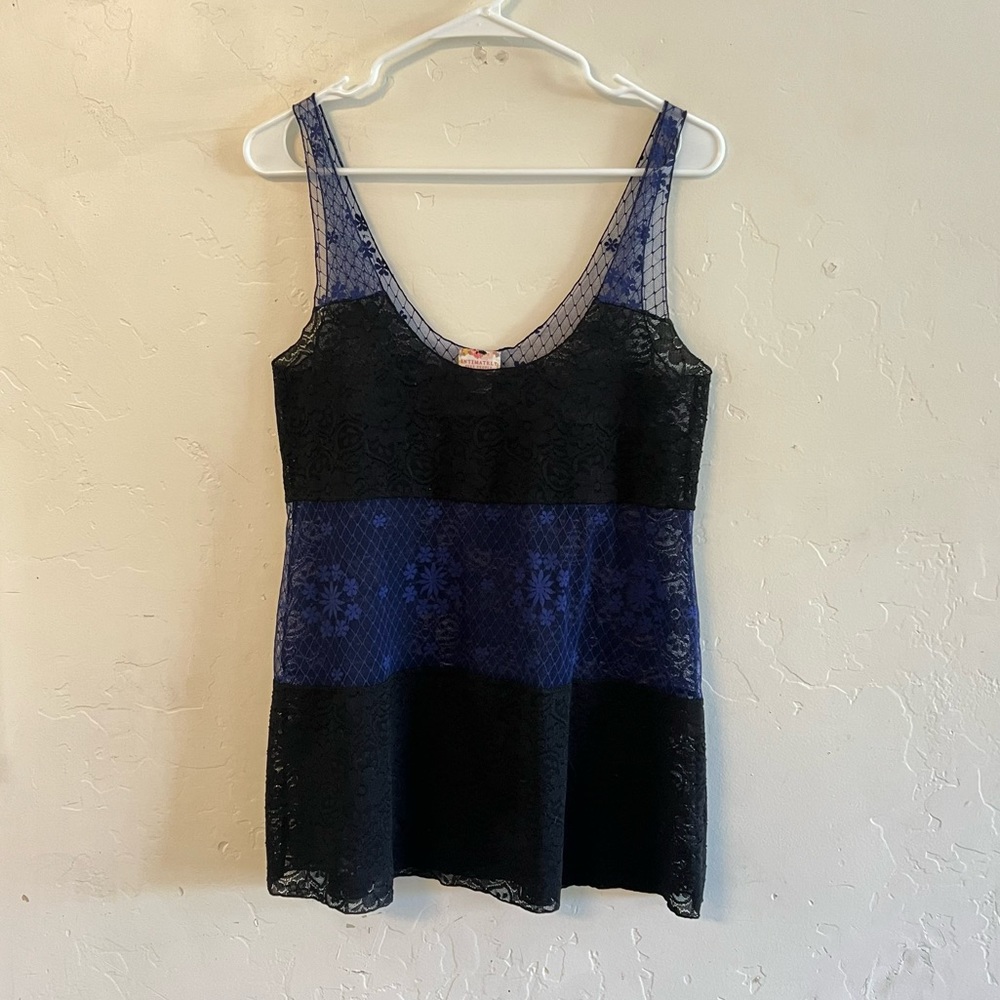 Intimately Free People Black & Blue Sheer Lace Tank Top Medium